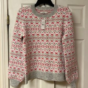 Loft Pink and Gray Valentines Heart Sweater Bubble Sleeve